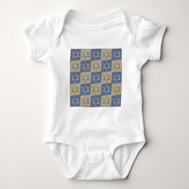 Judaica Star Of David Metal Gold Blue Baby Bodysuit (Front)