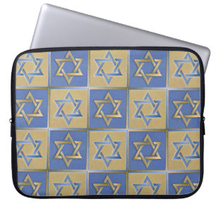 Judaica Star Of David Metal Gold Blue LapTop Slve Sleeve