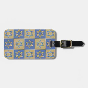 Judaica Star Of David Metal Gold Blue Luggage Tag