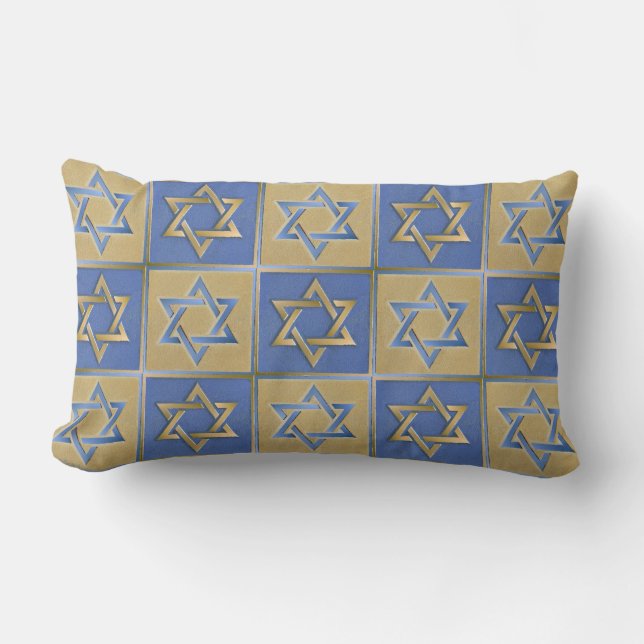 Judaica Star Of David Metal Gold Blue Pillow (Front)