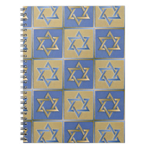 Judaica Star Of David Metal Gold Blue Spiral Notebook