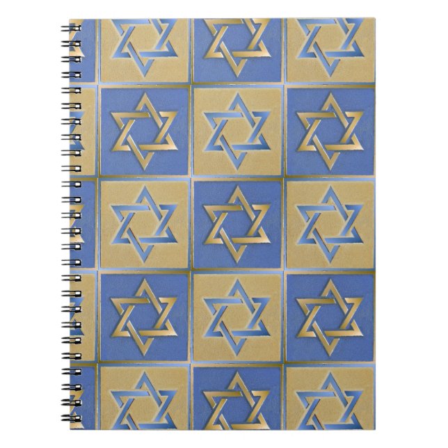 Judaica Star Of David Metal Gold Blue Spiral Notebook (Front)