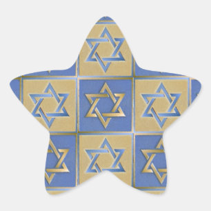 Judaica Star Of David Metal Gold Blue Sticker