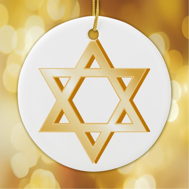 Judaism, Gold Symbol Ceramic Tree Decoration (Gold Star of David, symbol of the Jewish faith.)