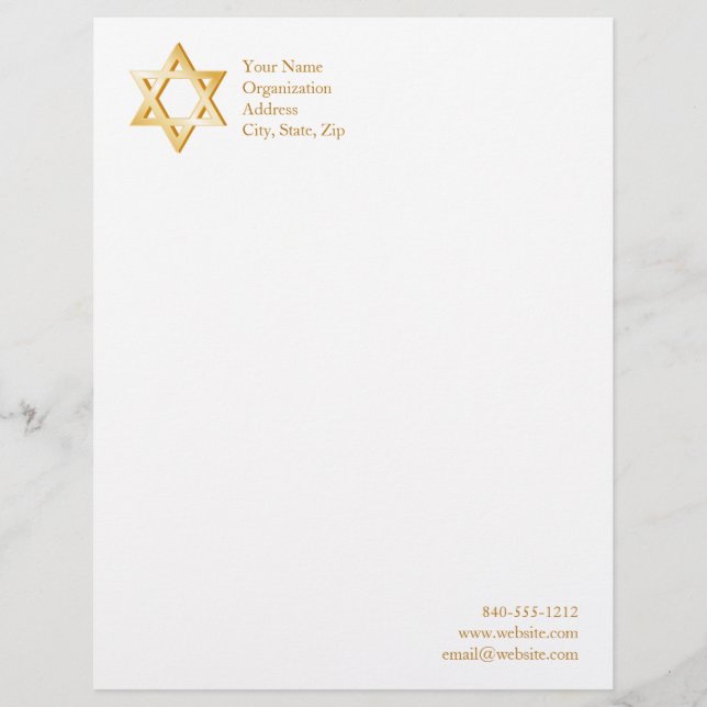 Judaism Symbol Customised Letterhead (Front)