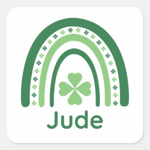 Jude Name Clover Boho Rainbow Square Sticker
