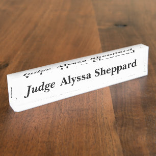 Judge Acrylic White Nameplate