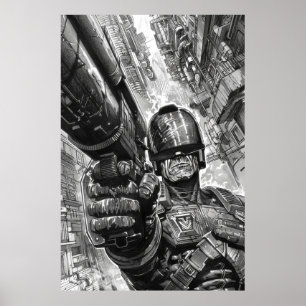 Judge Dredd with Shotgun - Retro Sci-Fi Poster