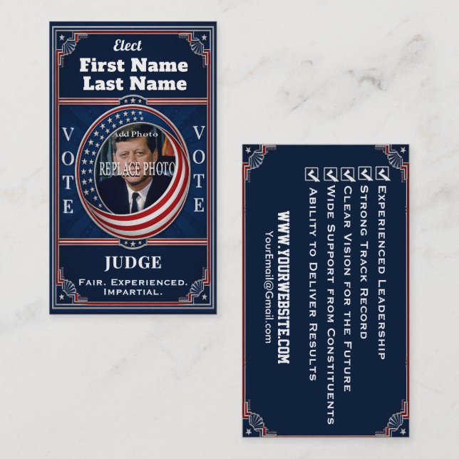 Judge Photo Political Election Business Card (Front/Back)