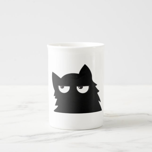 Judging Black Cat Funny Minimal Cat Design Bone China Mug (Front)