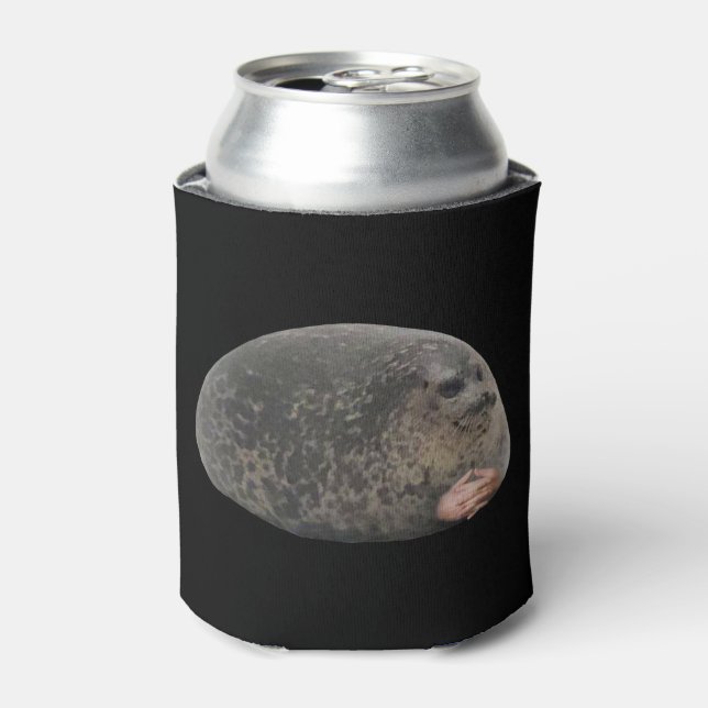 Judging Seal Meme Double Sided Black Can Cooler (Can Front)