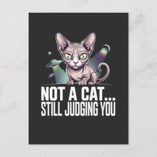 Judging Sphynx Cat UFO Alien Sarcastic Art Postcard
