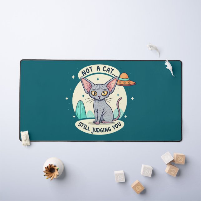Judging Sphynx Cat UFO Sarcastic Cartoon Art Desk Mat (Kids Table)