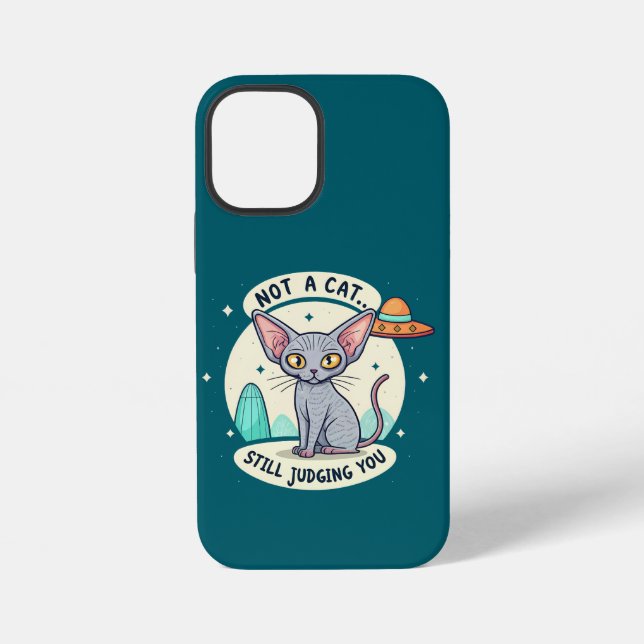 Judging Sphynx Cat UFO Sarcastic Cartoon Art iPhone Case (Back)