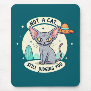 Judging Sphynx Cat UFO Sarcastic Cartoon Art Mouse Pad