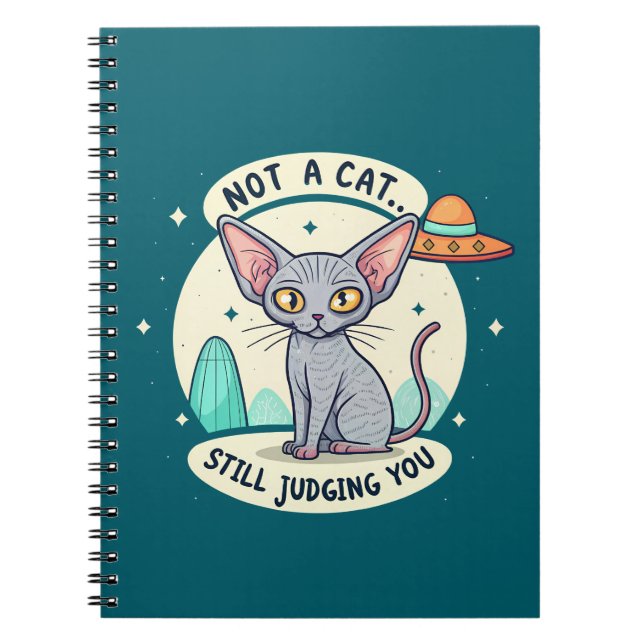 Judging Sphynx Cat UFO Sarcastic Cartoon Art Notebook (Front)