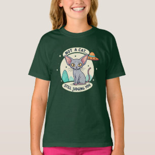 Judging Sphynx Cat UFO Sarcastic Cartoon Art T-Shirt