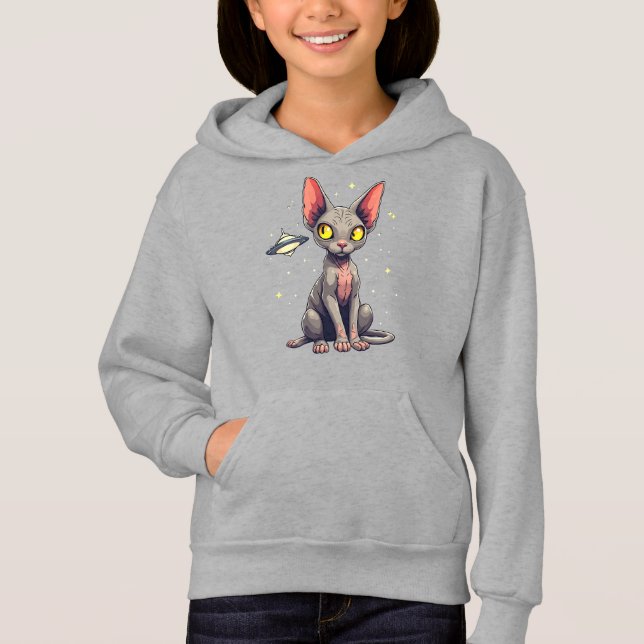Judging Sphynx Cat UFO Space Cartoon Art (Front)