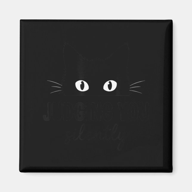 Judging You Silently Funny Black Cat Staring Meme Magnet (Front)