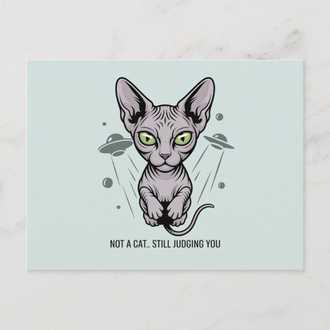 Judgmental Sphynx Cat in Space Art Postcard (Front)