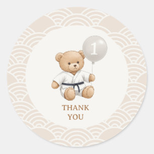 Judo Bear Turns One" – 1st Birthday 【Black-belt】 Classic Round Sticker