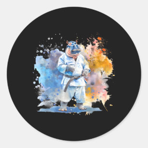 Judo Hippo Nature Kickboxing Taekwondo Martial Classic Round Sticker