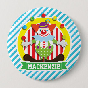 Juggling Big Top Circus Clown; Blue Stripes 10 Cm Round Badge