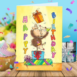 Juggling Birthday Hedgehogs Greeting  Thank You Card