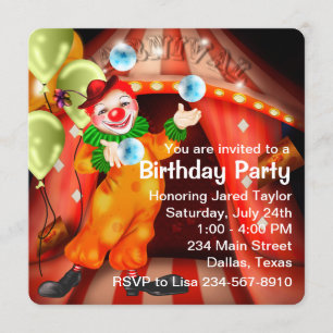 Juggling Circus Clown Birthday Party Invitation