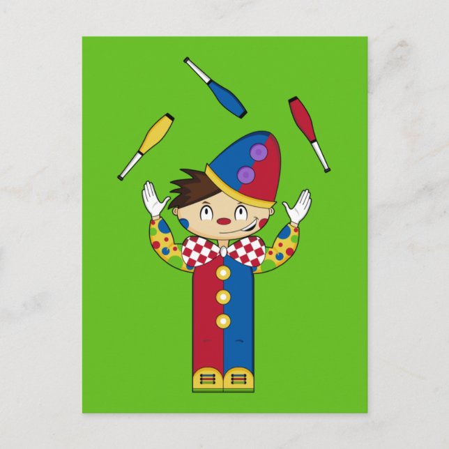 Juggling Circus Clown Green Postcard (Front)