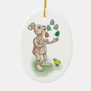 Juggling Easter Bunny Ceramic Tree Decoration