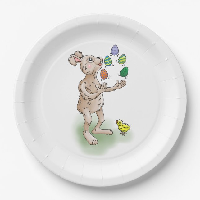 Juggling Easter Bunny Paper Plate (Front)
