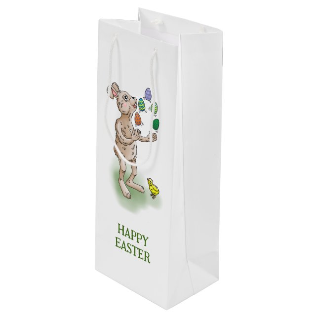 Juggling Easter Bunny Wine Gift Bag (Front Angled)