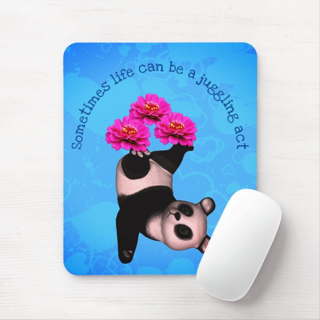 Juggling Panda Bear And Flowers Inspirational Mouse Pad (With Mouse)