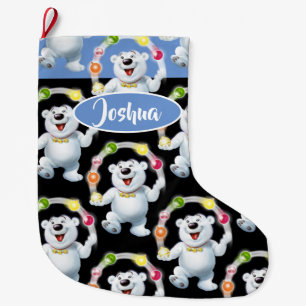 Juggling Polar Bear custom boys Christmas stockin Large Christmas Stocking