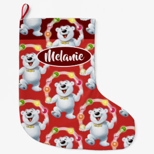 Juggling Polar Bear custom girls Christmas stockin Large Christmas Stocking
