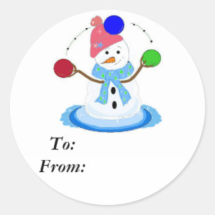 Juggling Snowman Classic Round Sticker
