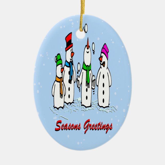 Juggling Snowmen Christmas Ornament Oval (Front)