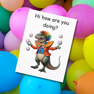 Juggling T-rex in clown outfit Postcard