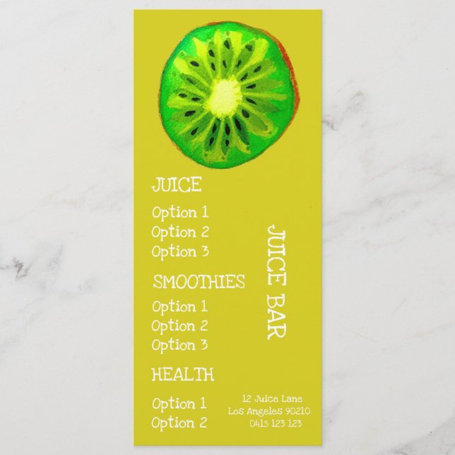 Juice health drinks  Kiwi fruit menu (Front)