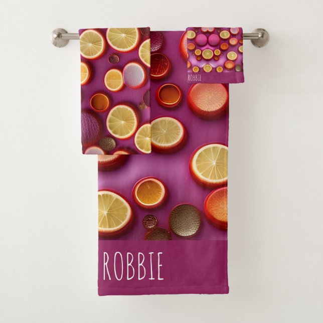 Juice Orange Geometric Pattern Bath Towel Set (Insitu)