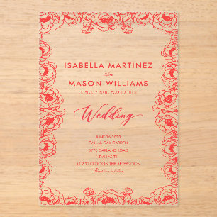 juice red French flowers classic wedding Acrylic Invitations