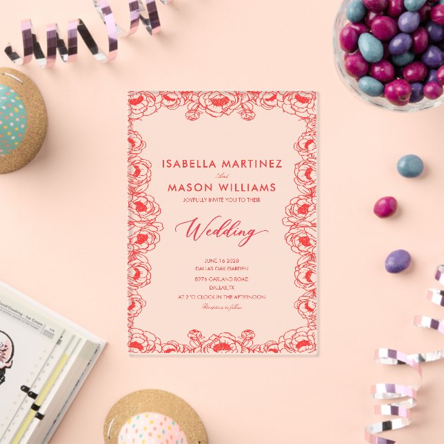 juice red French flowers classic wedding  Acrylic Invitations (Insitu (Celebration))