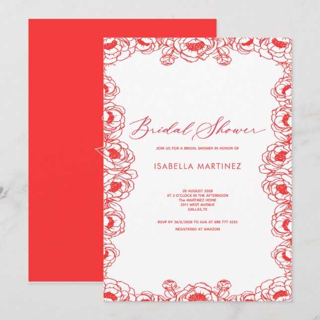 juice red simple classic elegant bridal shower  invitation (Front/Back)
