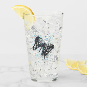 Juice, water, Drinking Glass black butterfly