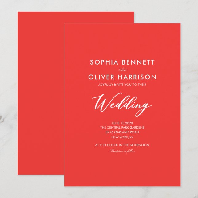 JUICIE RED SIMPLE CLASSIC WEDDING INVITE (Front/Back)