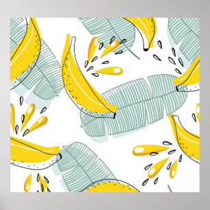 Juicy Bananas Bright Vintage Pattern Poster
