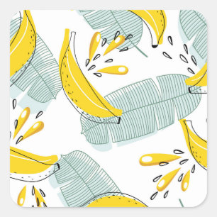 Juicy Bananas Bright Vintage Pattern Square Sticker
