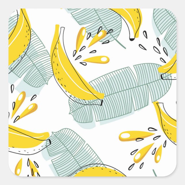 Juicy Bananas Bright Vintage Pattern Square Sticker (Front)