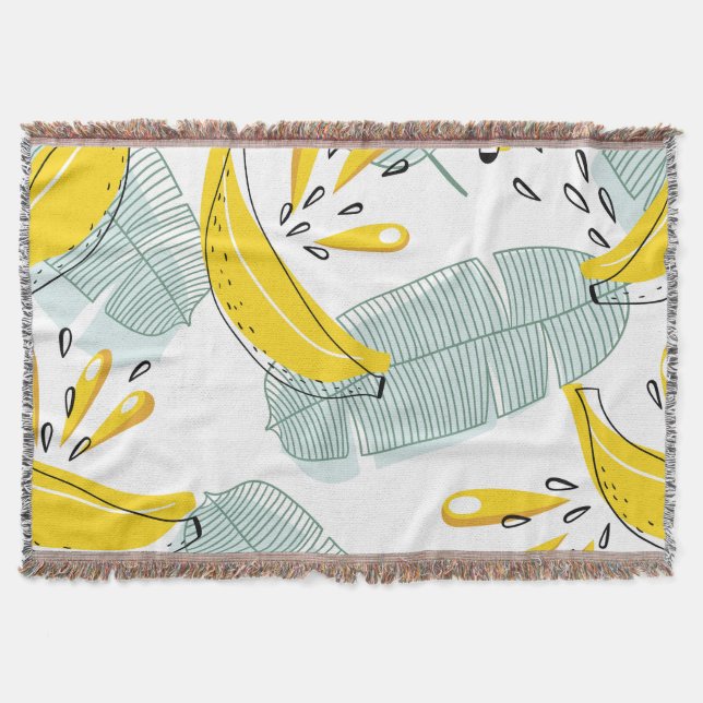 Juicy Bananas Bright Vintage Pattern Throw Blanket (Front)